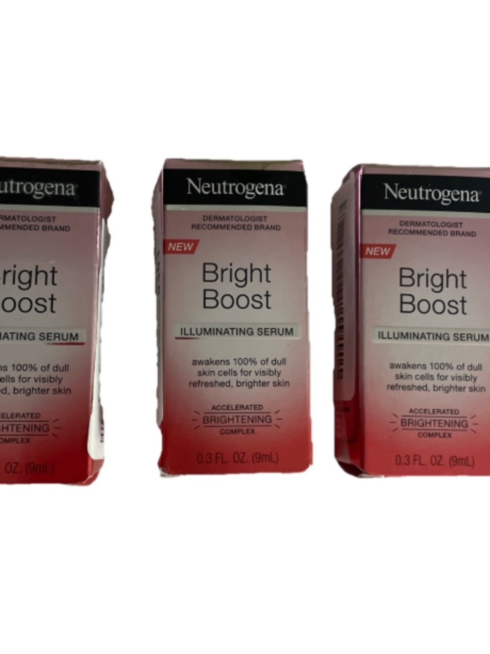 3 PACK Neutrogena Bright Boost Illuminating Face Serum for Even Skin Tone 0.3 oz